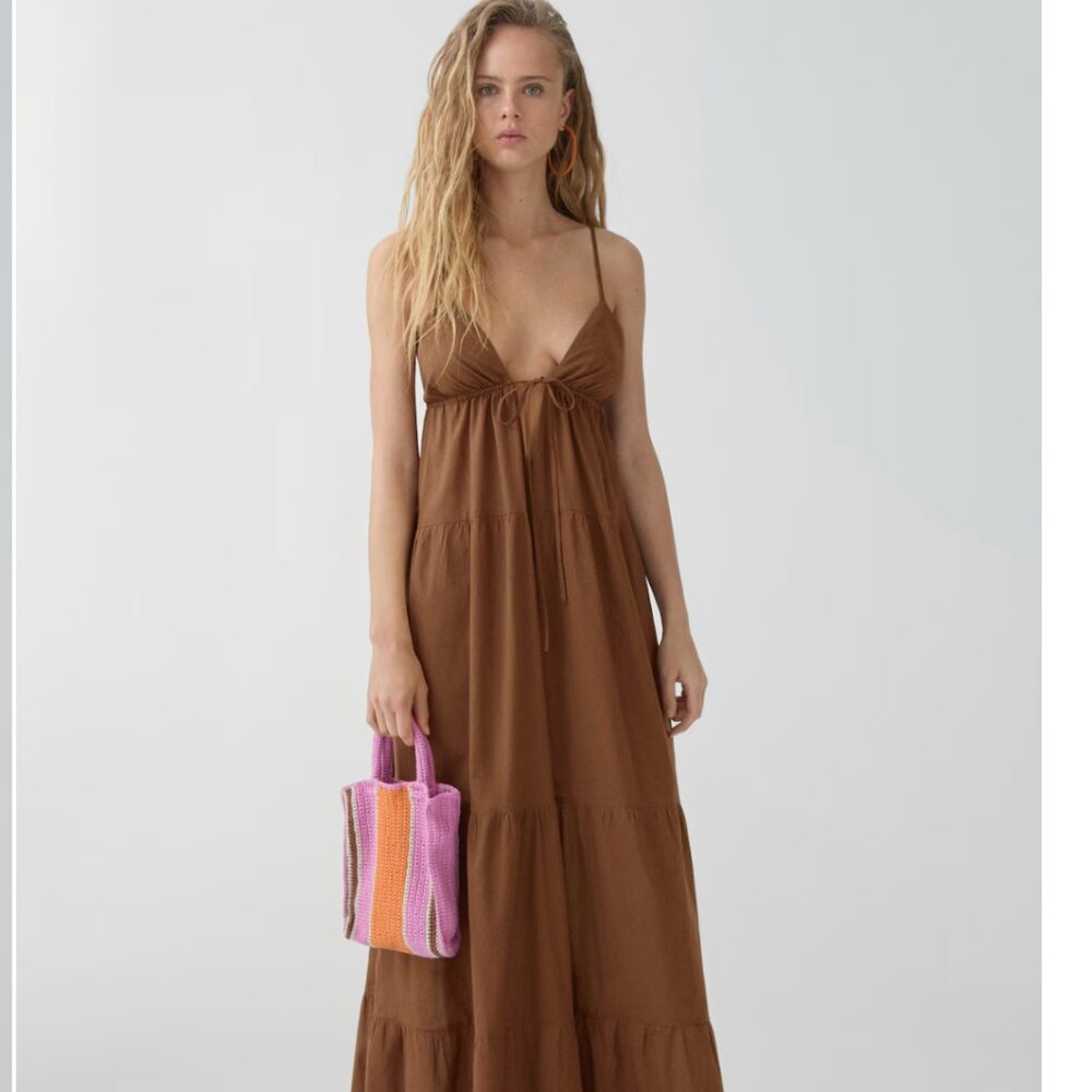 MANGO Long Dress with Bow Neckline